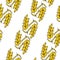 Seamless pattern of a pair of bright yellow spikelets arranged in diagonal rows on a white background