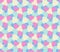 Seamless pattern with pairs of blue and pink hearts.