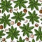 Seamless pattern with palm trees and coconuts. Tropical vector background.