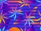 Seamless pattern with palm trees and the sun, colorful gradient in the style of the 80s. Summer striped retro background. Vector