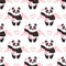 Seamless pattern with panda and hearts. Funny animals.