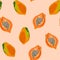 Seamless pattern with papaya fruits. Tasty tropic background, grunge decorative texture.