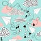 Seamless pattern paper airplanes and clouds. Hand drawn creative childish background.Vector Illustration