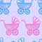 Seamless pattern with paper baby prams.
