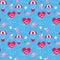 Seamless pattern with parachute, balloon, angel, heart, bird, ar