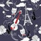 Seamless pattern with Paris, flowers and music-02