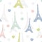 Seamless pattern Paris. French background with Eiffel Tower and hearts