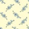 Seamless pattern in pastel colors branches with blue chicory flowers on a yellow background.