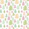 Seamless pattern in pastel colors. Leaves of various plants isolated on white background.