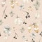 Seamless pattern pastel watercolor floral pattern - biege leaves and petals. Elegant dried flowers on a light beige pink