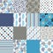 Seamless pattern patchwork nature blue color. Print fabric textile decorative.