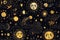 Seamless pattern with a pattern of the cosmic sky at night with the moon and crescent moon and stars. Generative AI.