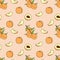 Seamless pattern of peach in cartoon style.