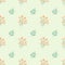 Seamless pattern with peach flowers and greenery on a light background. A summery, minimalistic pattern for wrapping