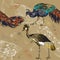 Seamless pattern with peacock and Crowned Crane