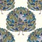 Seamless pattern with peacock. Vintage fantasy bird with floral ornament.