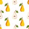 Seamless pattern with pears fruit. Healthy natural food. Organic, eco. Drawn by hands. Printing on fabric, wallpaper