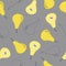 Seamless pattern of pears in illuminating yellow pantone color of the year 2021 on ultimate gray background. Hand drawn