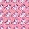 Seamless pattern with pegasus in kawaii japanese style isolated on pink background.