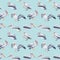 Seamless pattern with pelicans on a blue background, watercolor illustrations, paper design, birds.