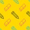 Seamless pattern with pen, eraser line icons. Work tools background, writing illustration. Yellow wallpaper for