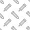Seamless pattern with pencil line icons. Work tools background, writing illustration. Black white wallpaper for