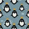 Seamless pattern, penguins in crowns