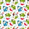 Seamless pattern of penguins in different situations.