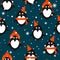 Seamless pattern, penguins in hats, snow