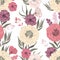 Seamless pattern with peony, dahlia and poppy. Collection decorative floral design elements