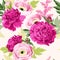 Seamless pattern with peony and ranunculus