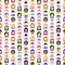 Seamless pattern with people flat icons: smiling cartoon male and female heads. Avatars of people with different races: caucasian