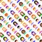 Seamless pattern with people flat icons: smiling cartoon male and female heads. Avatars of people with different races: caucasian