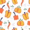 Seamless pattern with peppers. Red, pepper slices, chili and bell peppers background. Vegetarian healthy food. Vibrant print for