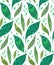 Seamless pattern with petals and folk decoration. Texture with green leaves with tribal ornament and silhouette