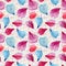 Seamless pattern: petals of pink, red and blue flowers.