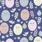 Seamless pattern with pets. Cute sheep, bull, mumps and dogs, with elements of plants leaves and flowers