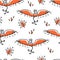 Seamless pattern with phoenix and feathers