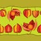 Seamless pattern with Physalis or Cape gooseberry in red and in orange on the green background