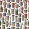 Seamless pattern with pickle jars fruits and