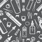 Seamless pattern with pictograms of e-cigarettes and accessories white on grey