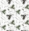 Seamless pattern with pine branches, vector background with needles. Nature graphic texture