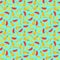 Seamless pattern with pineapples, bananas and lemons. Bright sum