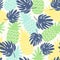 Seamless pattern with pineapples and monstera leaves