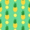 Seamless pattern with pineapples and pineapple slices on mint green background. Pineapple background. Bright tropic