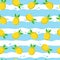Seamless pattern with pineapples and waves on white background. Summer, tropical, exotic, freshness, food concept for wrapping,