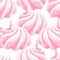 Seamless pattern with pink airy french meringues, marshmallow, zephyr. Sweetness, sweet cake, dessert. Vector in graphic