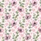 Seamless pattern with pink anemone flowers, eucalyptus twigs and hearts on a pink background. Watercolor illustration in