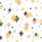 Seamless pattern with pink, black and golden glittering rhombuses.