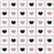 Seamless pattern of pink and black hearts.